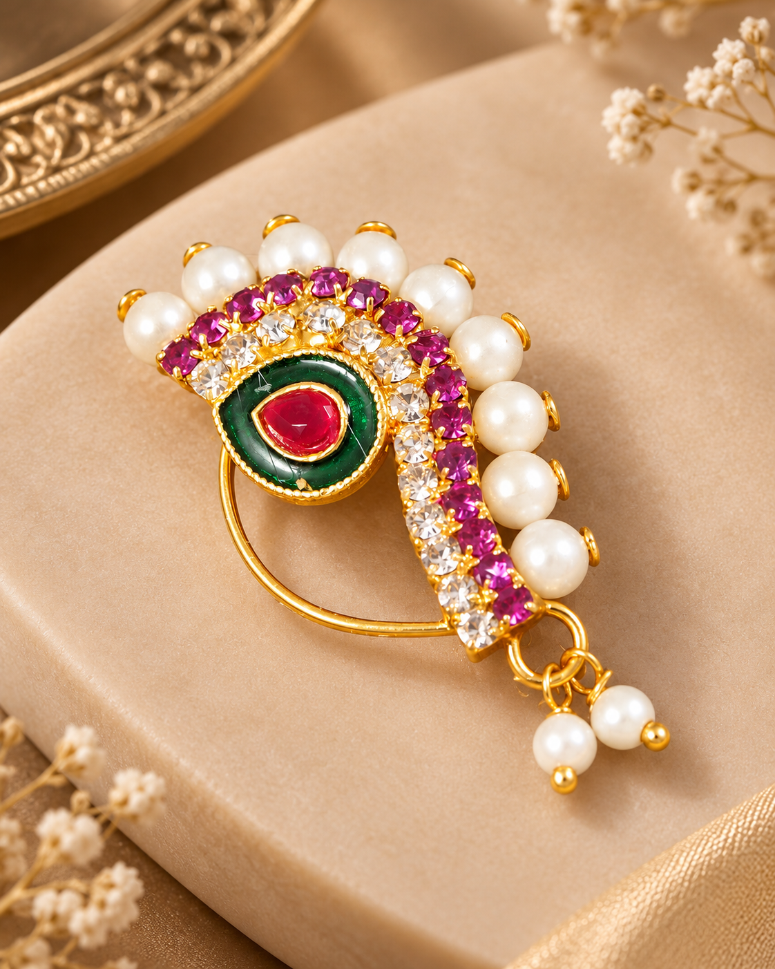 Pearl Nath - Festive Multi-Stone Clip-On Nose Ring for Weddings